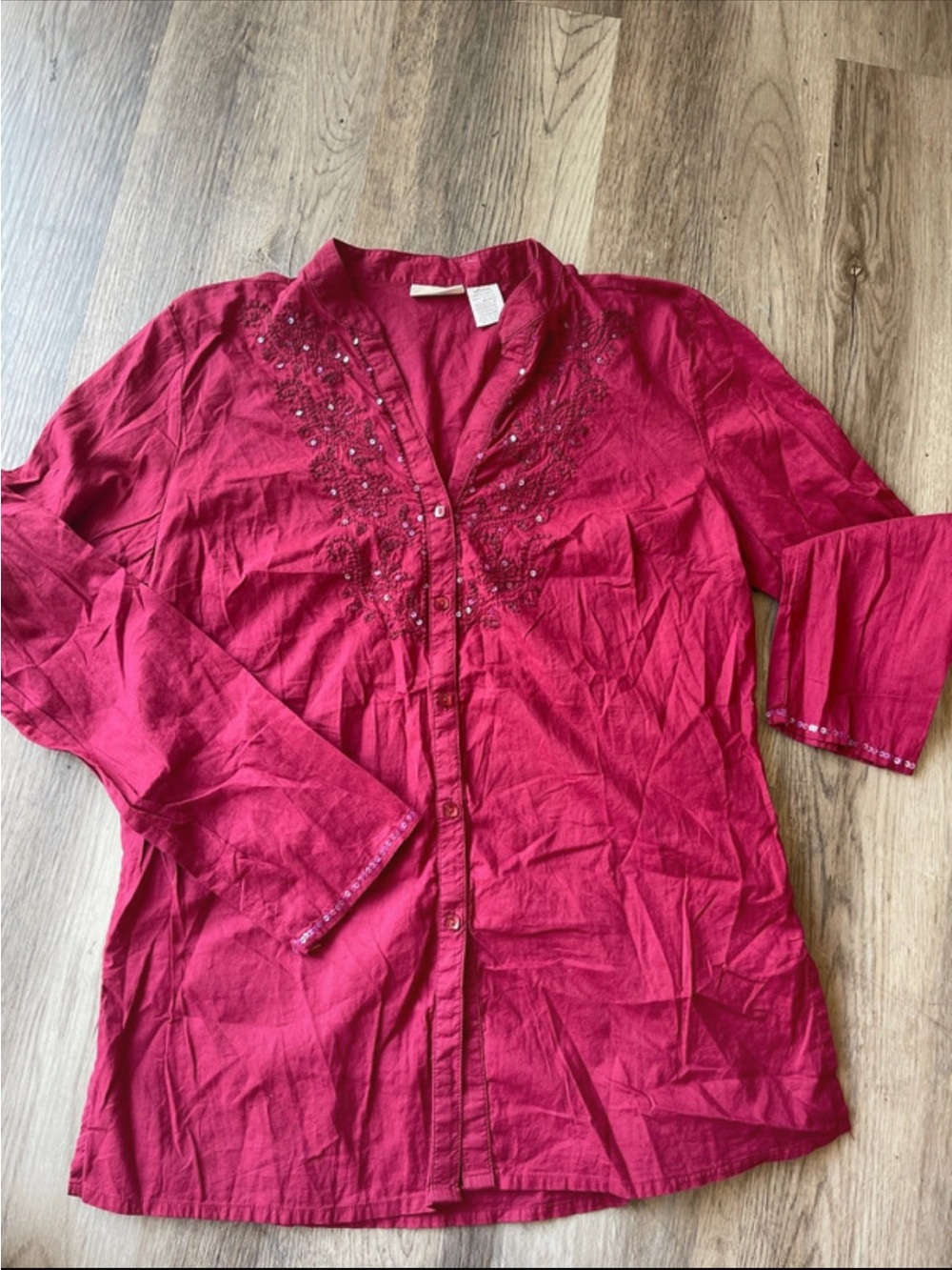 St. John's Bay Raspberry Embroidered Button-Down Shirt